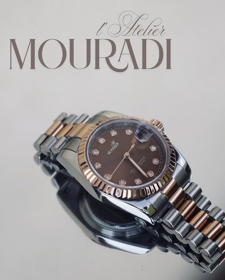 Montre acier et or rose, cadran chocolat serti