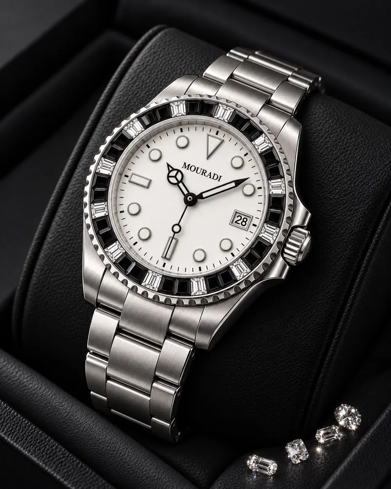 Mouradi GMT, lunette sertie de pierres baguette